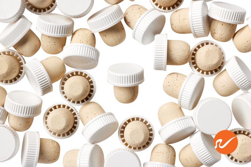 6 TT 21 5 WHI 21 5mm Natural T Corks White Tops Bar Top Corks Overhead 2