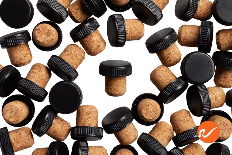 6 TT AGG 19 BL 19mm Agglomerated T Corks Black Tops Bar Top Corks Overhead