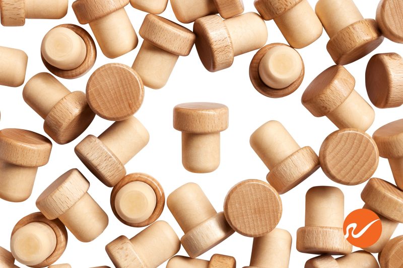 6 TT SYN 19 WO V 19 5mm Synthetic T Corks Wood Tops Varnish Bar Top Corks Overhead