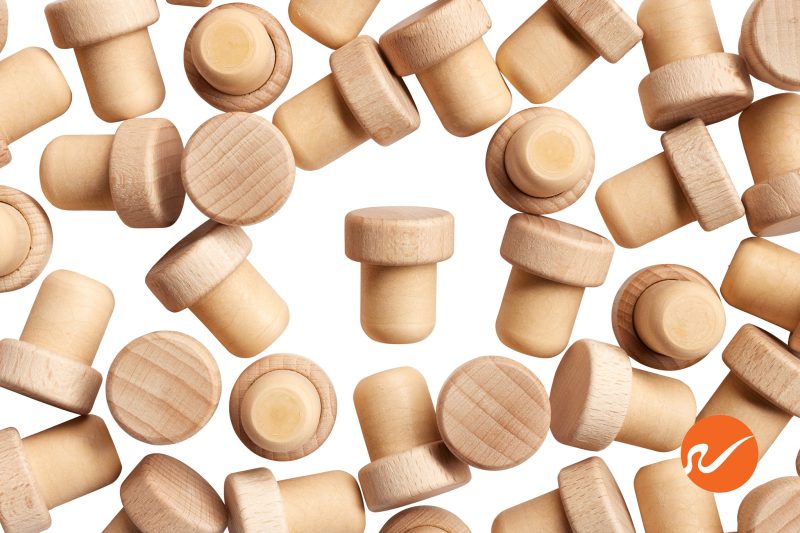 6 TT SYN 19 WO 19 5mm Synthetic T Corks Wood Tops Bar Top Corks Overhead